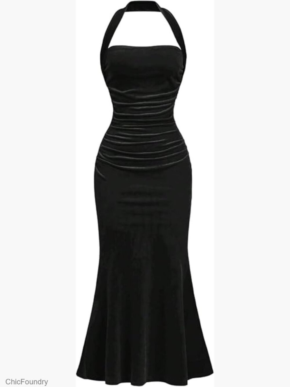 Velvet Halter Long Dress Elegant Sleeveless Bodycon Fishtail Girls
